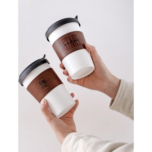 Ceramic Coffee Mugs 450ML Tea Cups Big Travel Mugs Camping Mugs Coffee Cup With Fashion insulated leather