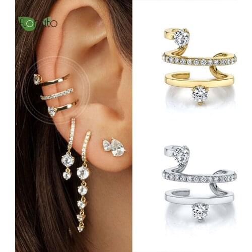 24k Gold-Plated/Silver Simple Snake Type Pave Crystal Ear Bone Clip Womens No Pierced Punk Hip Hop Trendy Accessory Jewelry
