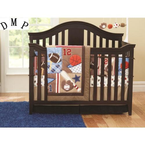 7PCS Baby Boy Bedding Set Baby Bed Animal Design Kit Boy Crib 100% Cotton kit de berço (bumper+duvet+bed cover+bed skirt)