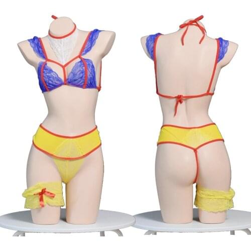 Cute Lolita Girls Lace Lingerie Set Sexy Women Transparent Bra and Thongs Anime Princess Cosplay Costume Drop Ship