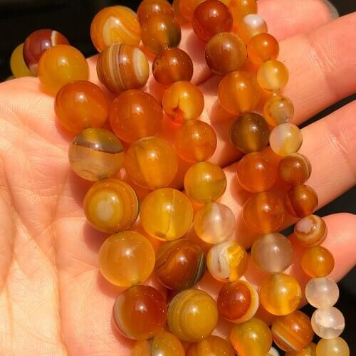 Natural Stone Orange Sardonyx Agates Round Loose Spacer Beads for Jewelry Making DIY Bracelets Necklace Supplies 15'' 6 8 10mm