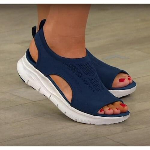 Summer Women Sandals Solid Color Slip-On Mesh Beach Casual Ladies Wedge Shoes Thick-Sole Peep Toe Female Sandalias Mujer Zapatos