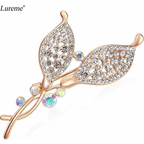 Lureme Fashion and Shiny Leaf Design Brooch Pin with CZ Delicate Jewelry (br000096)