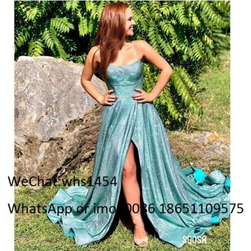 Mbcullyd Bling Sequined Prom Dresses Long 2020 Sexy Side Split Evening Dress Gown For Women Formal A Line Vestido De Festa