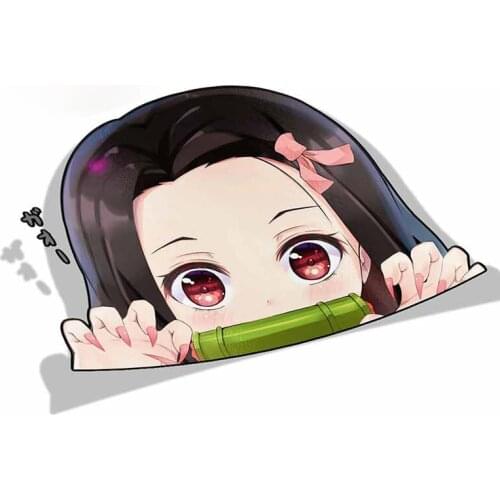 Cartoon Car Sticker Nezuko Kamado Demon Slayer Peeker Big Head Anime Decals PVC Rear Windshield Trunk Waterproof Stickers
