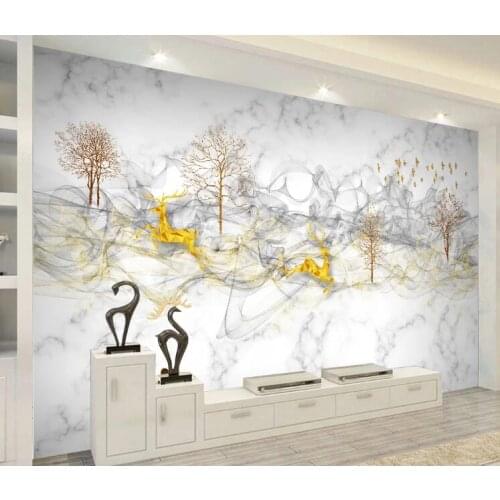 Bacal Custom 3D mural wall paper Modern White Marble black Tree Art Background Wall decor painting photo wallpaper for walls 3 d