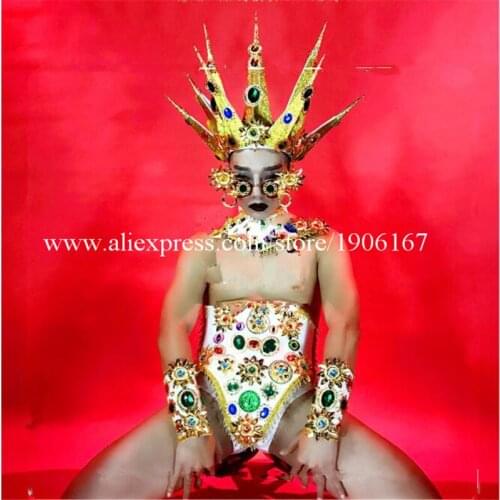 Nightclub DJ Men Stage Perfromance Armor Costumes With Headwear Evening Party Dress DS Dance Team Clothes