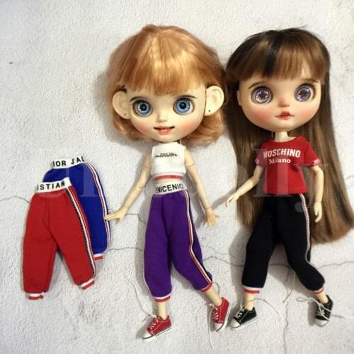 New Arrival 1 Set Fashion Short Vest + Pants Sports Suit for Blyth, Barbies, Licca, Kurhn Doll Clothes Accessories