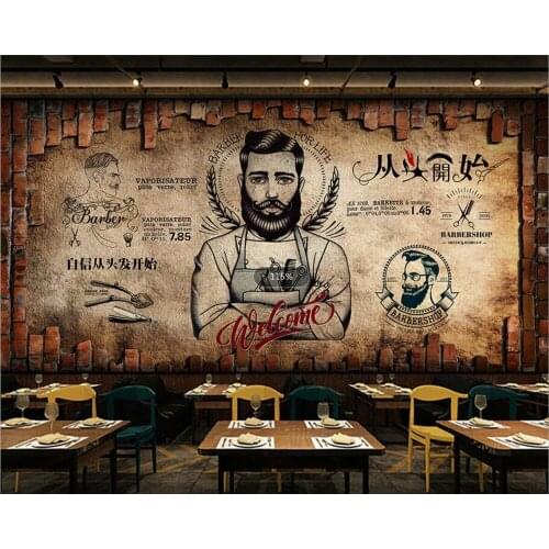 Beibehang Custom wallpaper living room background retro barber shop beauty salon wall covering home decoration mural wallpaper