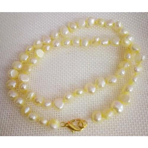 7mm yellow baroque real pearl necklace gold clasp natural freshwater pearl Woman Jewelry 35cm 14'' 43cm 17
