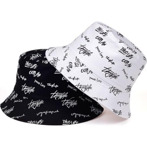 Double Side Kawaii Cotton Thug Life Printing Bucket Hats Women Panama Hat Men Sunbonnet Fedoras Outdoor Fisherman Hat Beach Caps