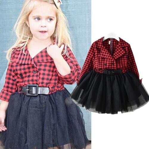 PUDCOCO Xmas Gift 1PC Sweet Toddler Baby Girls Princess Party Prom Tulle Checked Dresses 2-7Y