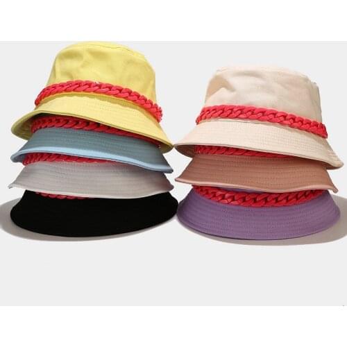 Thick Chain Removable FishermanS Hat Solid Color Flat Top Spring Summer Shading Unisex Basin Cap Hip Hop WomenS Hat