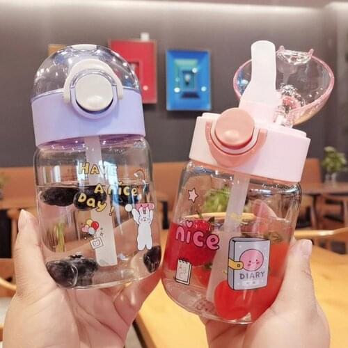380ML Straw Cup Portable With Cup Lid Skid-resistant High Borocilicate Glass Straw Water Cup for Kids Summer