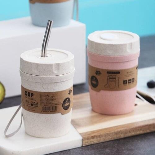 Breakfast Cup with Lid Portable Handy Cup Microwave Heating Milk Cup Double Insulation Water Cup Wheat Straw Soup Cup
