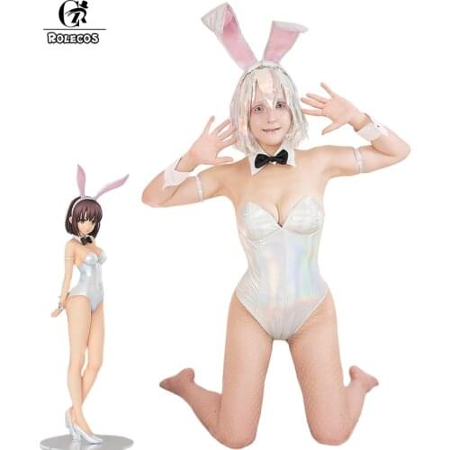 ROLECOS Megumi Kato Cosplay Costume Bunny Girl Sexy Jumpsuit Women Silver Costume Saenai Heroine no Sodatekata Cosplay Rompers