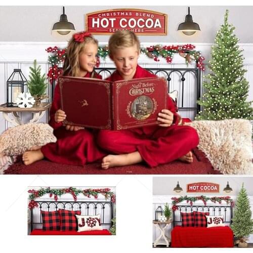 Christmas Blend Hot Cocoa Backdrop Winter Headboard Portrait Background Photography Bedroom Bedside Christmas Trees Wreath Decor
