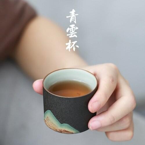 Hand-Painted Zen Teacup Handmade Retro Chinese Stoneware Master Cup Jingdezhen Ceramic Kungfu Teaset Tea Cups