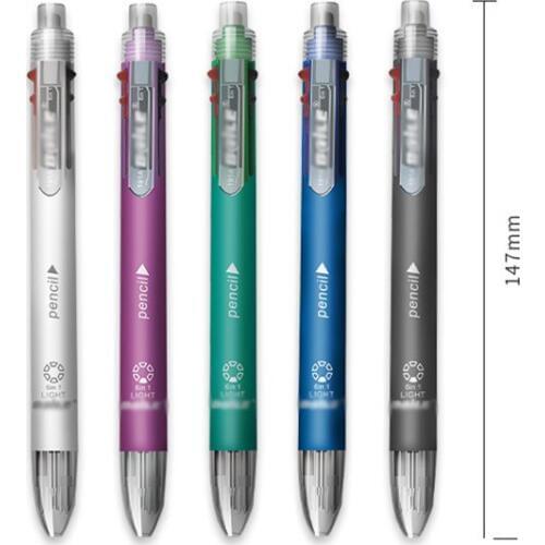 0.7mm 5 Colors Ballpoint Pen+0.5mm Mechanical Pencils Multi-function Student Writing Automatic Pencil Ballpoint Pen With Rubber