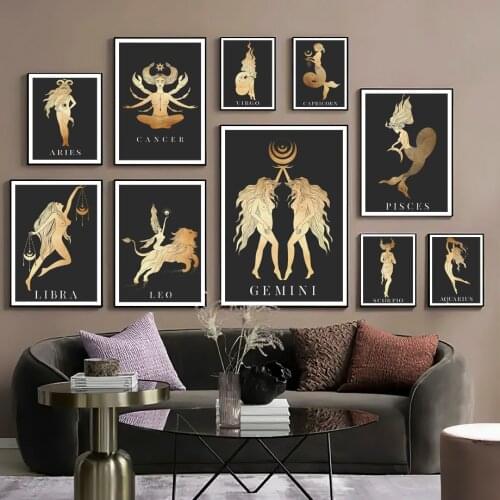 Nordic Poster Horoscope Zodiac Taurus Virgo Gemini Star Sign Wall Art Print Canvas Painting Boho Decor Pictures For Living Room