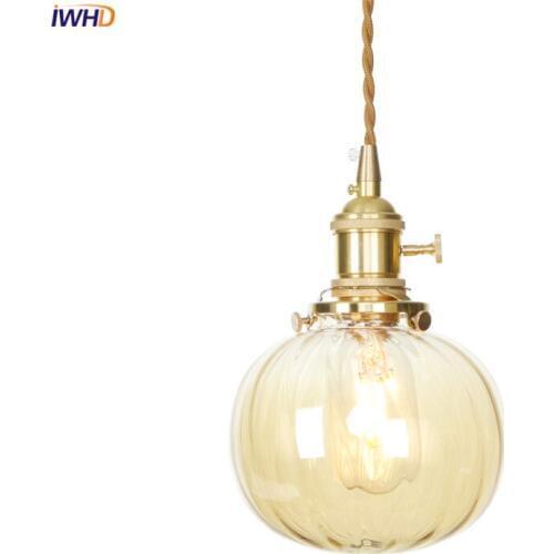 IWHD Glass Modern LED Pendant Light Nordic Copper Hanglamp Adjustable Modern Pendant Lamp Switch Fixtures Suspension Luminaire