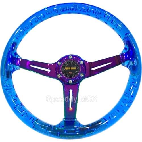 Universal Racing Blue Transparent Acrylic Steering Wheel 14 Inch 340mm Car Sport Dimple Steering Wheel With MO*Logo Horn Button