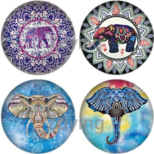 Zdying Animal Elephant Pattern Round Glass Photo Cabochon 12mm 16mm 18mm 20mm 25mm DIY Pendant Jewelry Findings