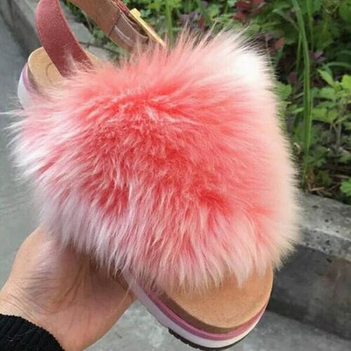 2018 New Fleshy Real Fur Covered Platform Thick sole Women Open Toe Sandals Ankle Buckles Ladies Soft Fur Slipper Shoes