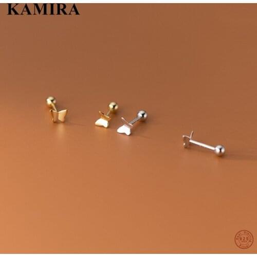 KAMIRA Real 925 Sterling Silver Simple Cute Butterfly Rotating Bead Stud Earrings for Women Teen Birthday Chic Fine Jewelry Gift