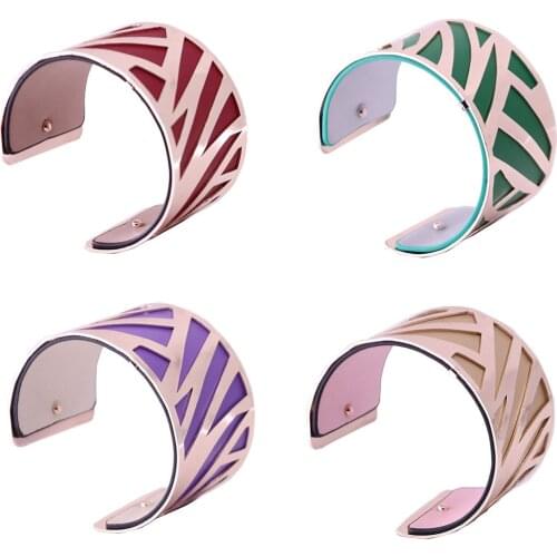 Wemarchjuly Bracelet Femme 2019 with Rose Gold Color Manchette Bracelet Feeme Acier Reversible Wide Leather Bangles Pulseras