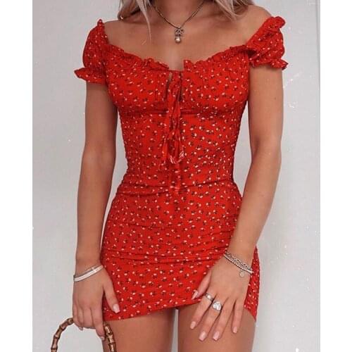 Creative Style 2021 Summer Sexy Cut Air Quality Womens Chest-wrapped Pencil Skirt Off-the-shoulder Floral Party Bow Dress