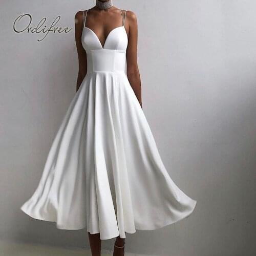 Ordifree 2021 Summer Women Party Dress Spaghetti Strap Sexy White Red Night Evening Long Dress
