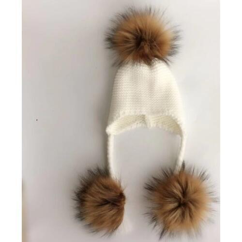 1-3 years Baby Winter Earmuffs Warm Children Winter Hat Knitted Pompom Plush Cotton Baby Warm Hat Cute Girls Boys Winter Hat