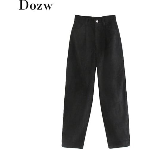 Winter Women Warm Corduroy Black Pants Casual Loose ladies Harem Pants Solid Female Pockets Stretch Bottoms Long Trousers