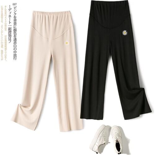 109# Maternity Pants Spring Autumn Casual Pants Wide Leg Loose Comfy Belly Support Pants Elastic Waist Straight Pants