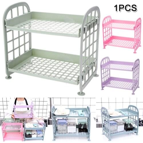 2-Tier Assembled Storage Shelf Plastic Seasoning Storage Rack Countertop Shelf for Kitchen Desk Countertop Organizer JW