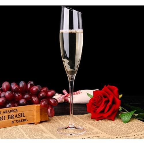 2in1 Crystal Glass Oblique-mouth Champagne Goblet pb-free Wedding Wine Glasses Cups Shot Birthday Christmas Gift Set