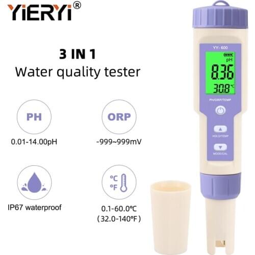 Yieryi 3 in 1 pH ORP TEMP Meter Water Detector Multi-parameter Digital Tri-Meter Water Quality Monitor Tester
