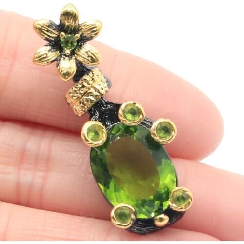 39x15mm SheCrown Gothic Vintage Created Pink Morganite Green Peridot Aquamarine For Man Black Gold Metal Silver Pendant Hiphop