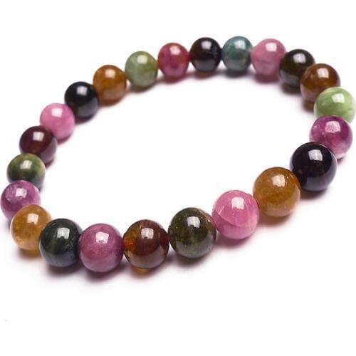 8mm Genuine Natural Colorful Tourmaline Quartz Crystal Round Bead Fashion Jewelry Stretch Charm Bracelet Femme Just One