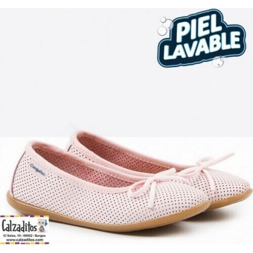 Girls ballet pumps in pink crushed washable leather