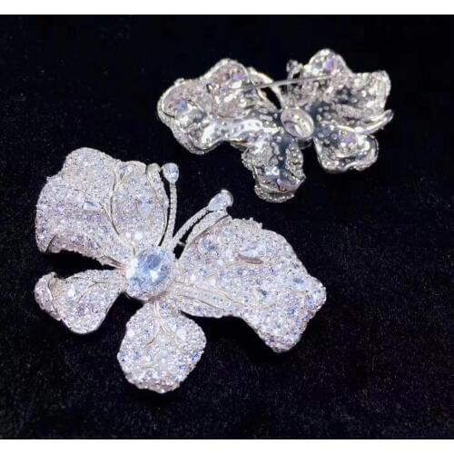 White butterfly brooch insect fine women jewelry 925 sterling silver pave stone free shipping wedding cute romantic