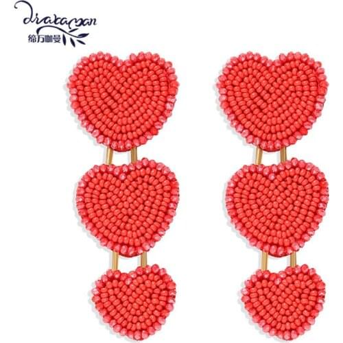 Dvacaman Bohemian Design Heart Drop Earrings for Women Fashion Handmade Beaded Earrings Statement Jewelry Accessories Gifts New
