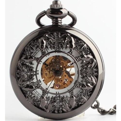 Hot Sell Black Eight Fish Flip Mechanical Pocket Watch White Roman Dial Christmas Gift Watch 10pcs/lot Wholesale
