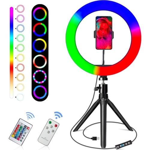 10 Inch 26cm Destop Selfie Ring Light RGB Ring Light with Tripod Stand Phone Holder for Makeup YouTube Video Live Stream Vlog