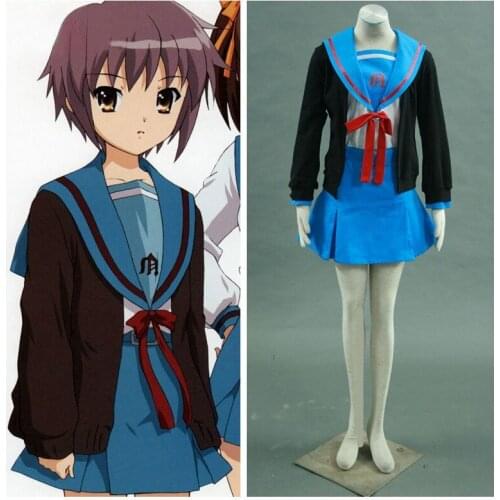 Suzumiya Haruhi no Yuuutsu Anime Nagato Yuki Uniform Adult Kid Halloween Cosplay Costume