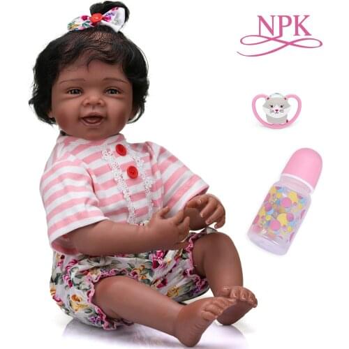 NPK 55CM African Black Skin American baby100% handmade detailed painting collectibles art doll soft body reborn doll