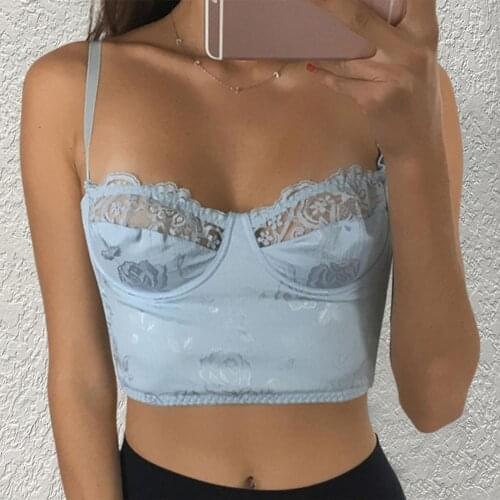 2021 Summer Tanks Tops Lace Collar Sling Backless Camisole Net Yarn Slim Fits Floral Sling Navel Vest Crop Top