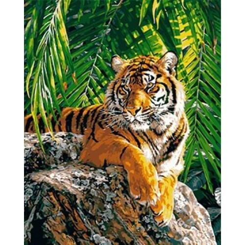 MaHuaf-X826 Tiger lying on the rock animal painting coloring by numbers DIY digital Hand-painted canvas painting for home decor