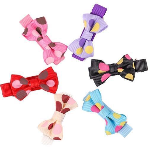 Mini Dogs Bow Hairgrips Hair Clips Girls Coloful Big Spot Whole Wrapped Safety Hair Clips Kids Hairpins Hair Accessories